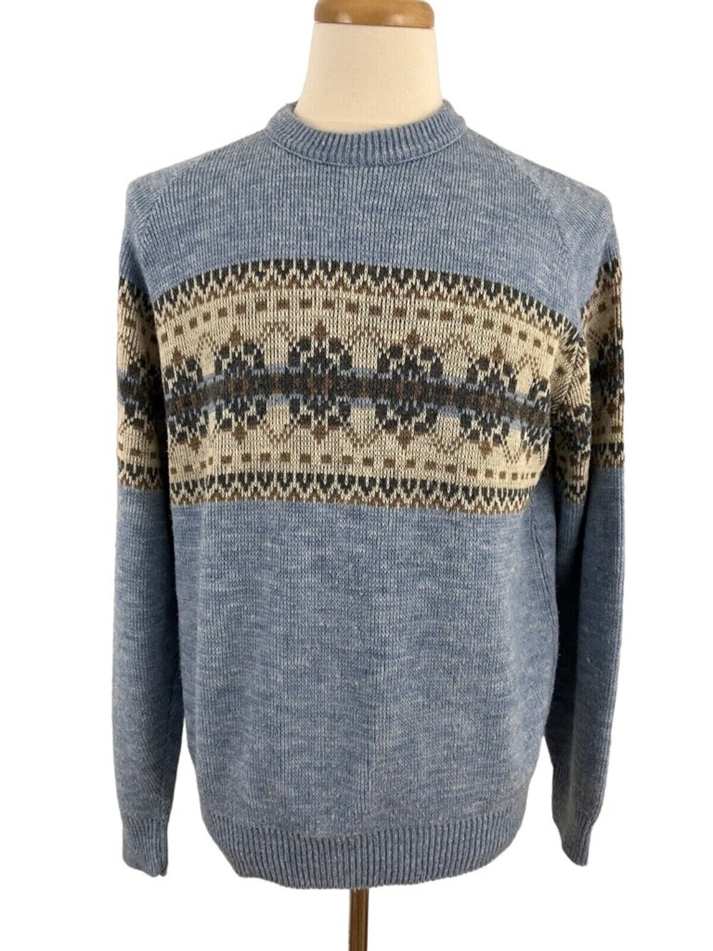 Vintage 80s JC Penney Men's XL Fair Isle Acrylic Sweater Blue